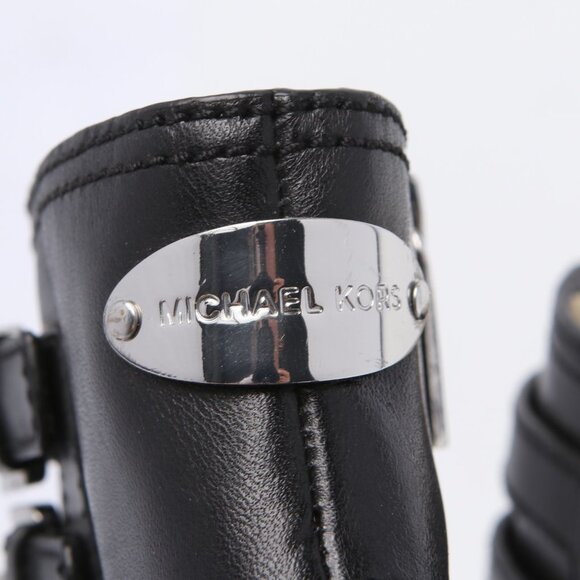 Michael Kors Leather Peep Toe Booties Ankle Shooties Boots Buckles Zippers Black - Picture 8 of 12